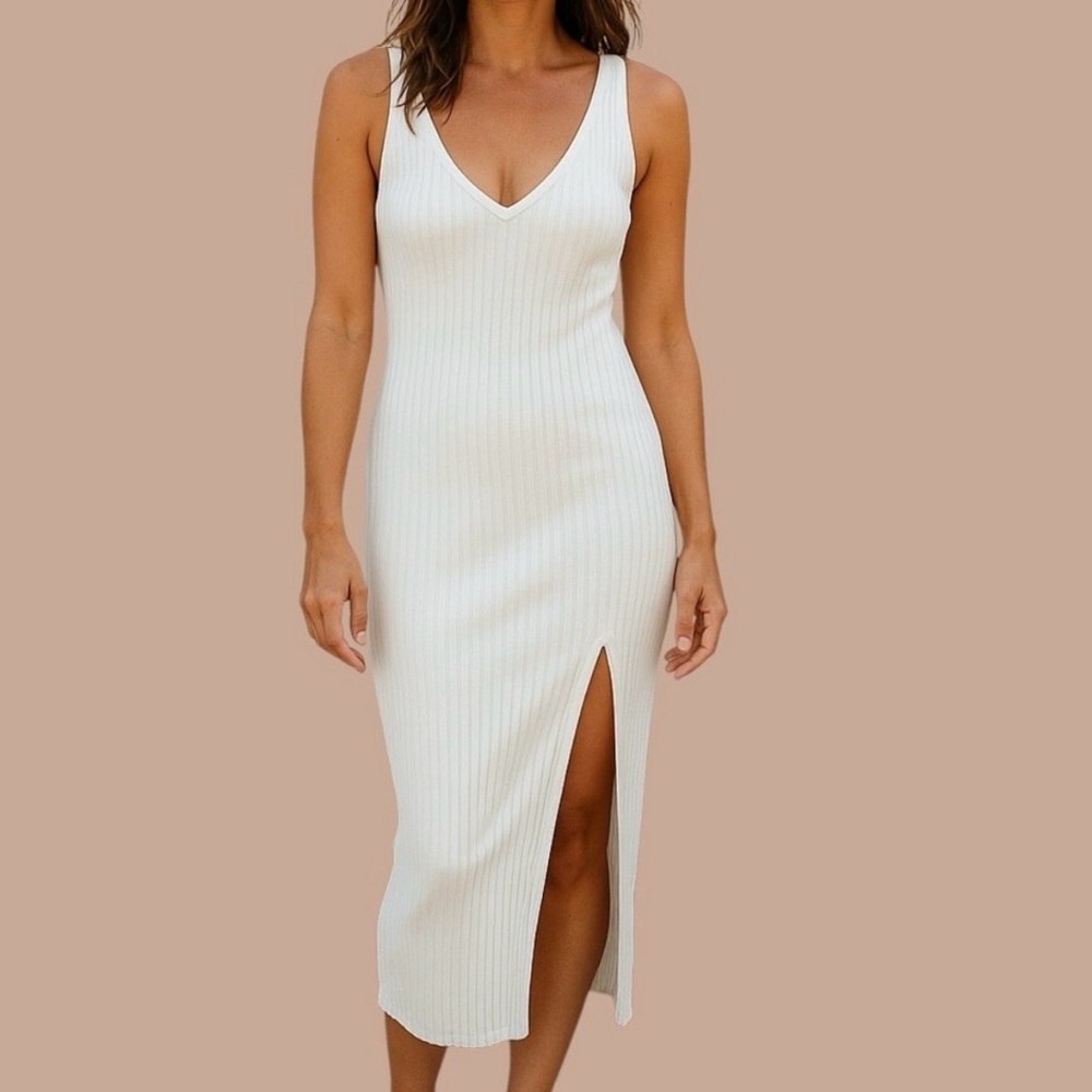 Vici White Ribbed Knit dress medium